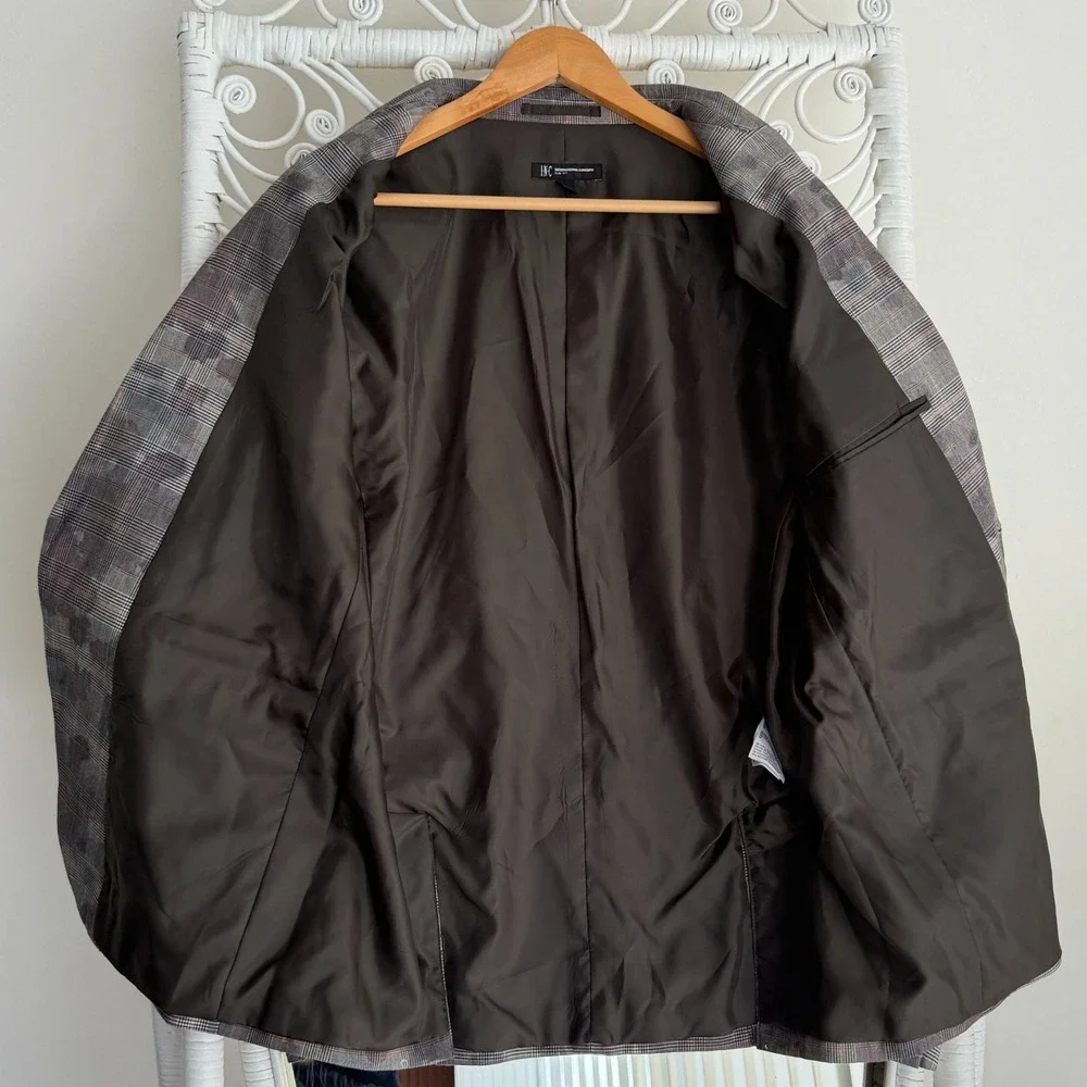INC Mens Blazer Sport Coat Large Camo Print Slim Fit Dinner Jacket Party Suit